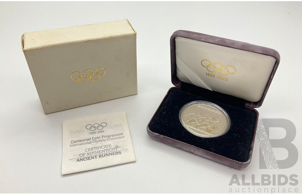 International Olympic Committee 1896-1996 Centennial 1000 Drachma Silver Proof Coin - Greece, Ancient Runners .925