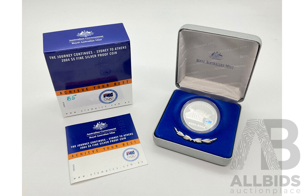 Australian RAM 2004 Five Dollar Silver Proof Coin - Sydney to Athens .999