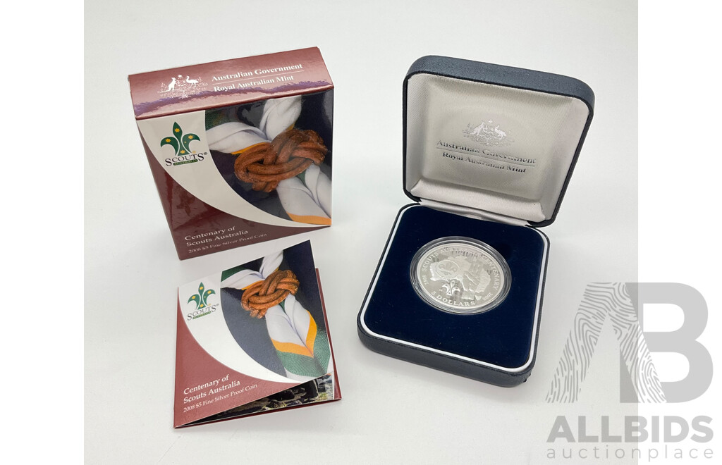 Australian RAM 2008 Five Dollar Silver Proof Coin, Scouts Centenary .999