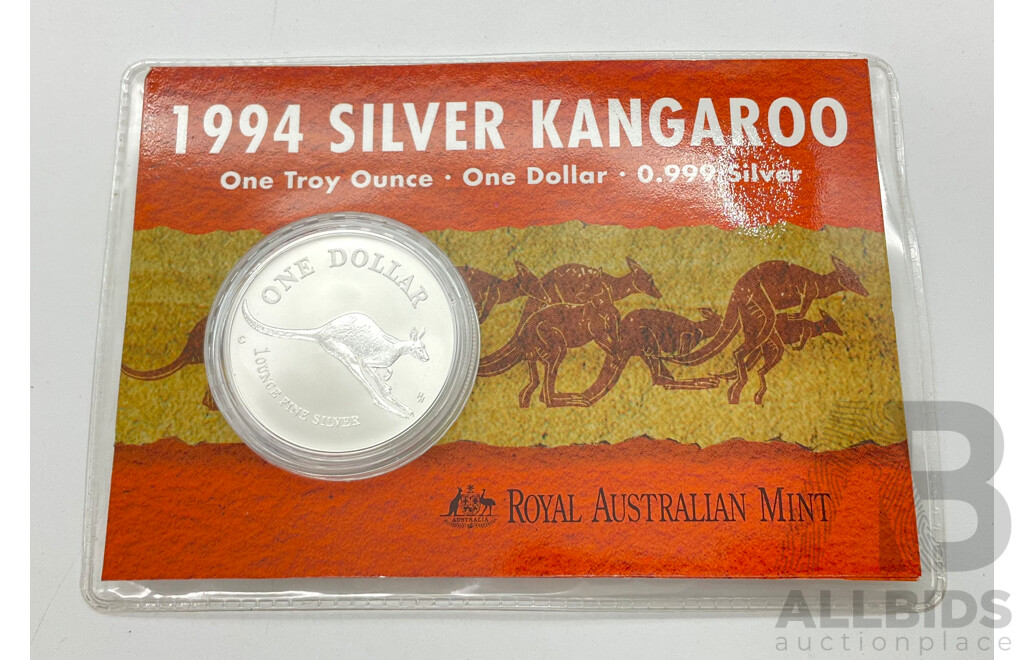 Australian RAM 1994 One Dollar Silver Coin ‘C’Mint Mark, Kangaroo .999