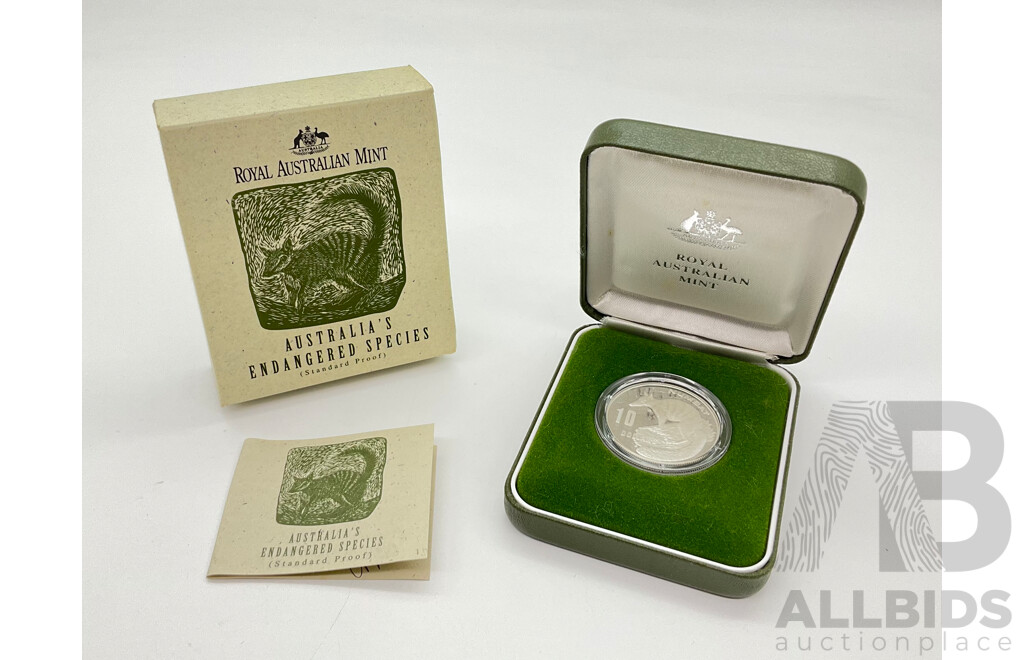 Australian RAM 1995 Ten Dollar Standard Proof Coin .925 Silver - Numbat, Australia's Endangered Species