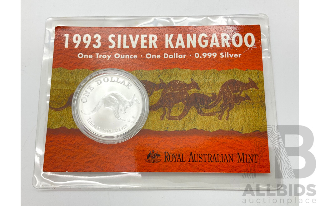 Australian RAM 1993 One Dollar Silver Coin ‘C’ Mint Mark, Kangaroo .999