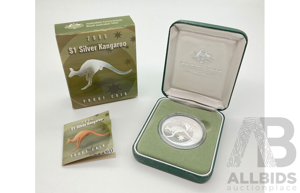 Australian RAM 2005 One Dollar Silver Proof Coin, Kangaroo .999