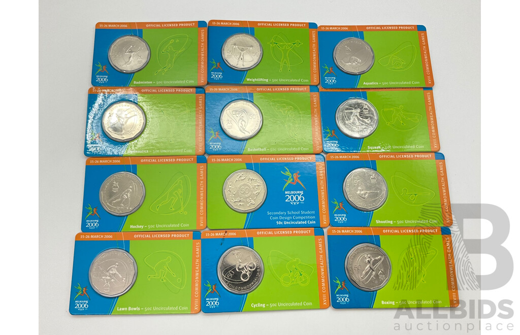 Twelve Australian RAM 2006 Melbourne Commonwealth Games Fifty Cent Coins