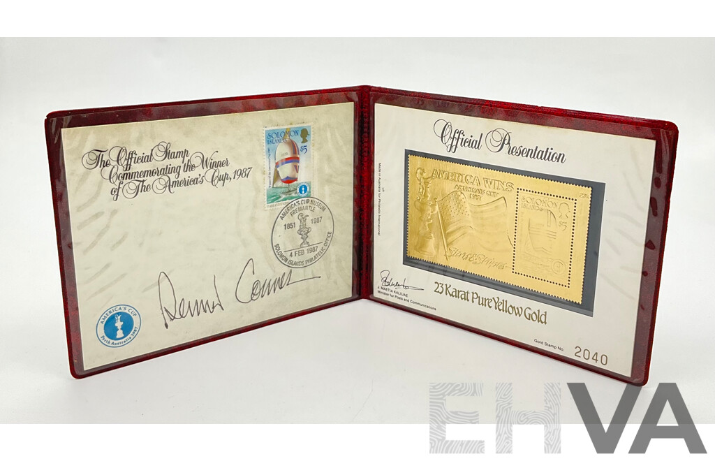 America's Cup 1987 Twenty Three Karat Pure Yellow Gold Stamp and First Day Cover