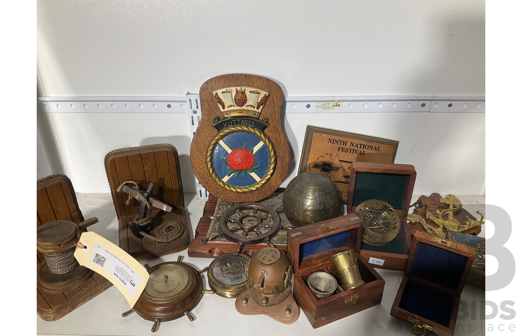 Gentleman’s Lot of Naval Interest Including Themed Bookends, Interesting Compasses, Pair of Small Binoculars and Much More