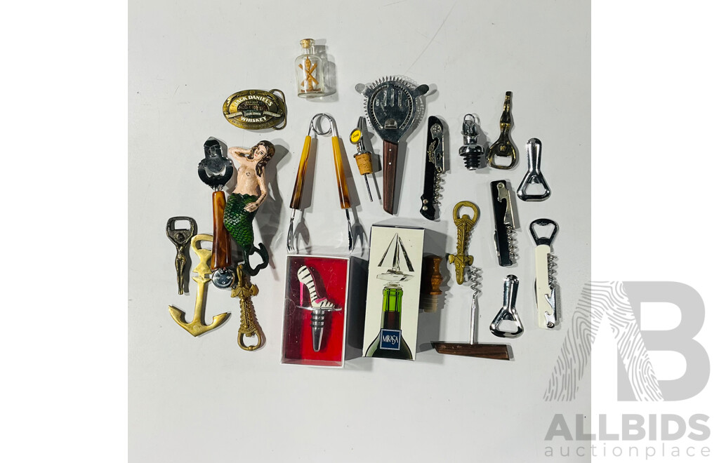 Collection of Themed Bottle Openers, Corkscrews, and More