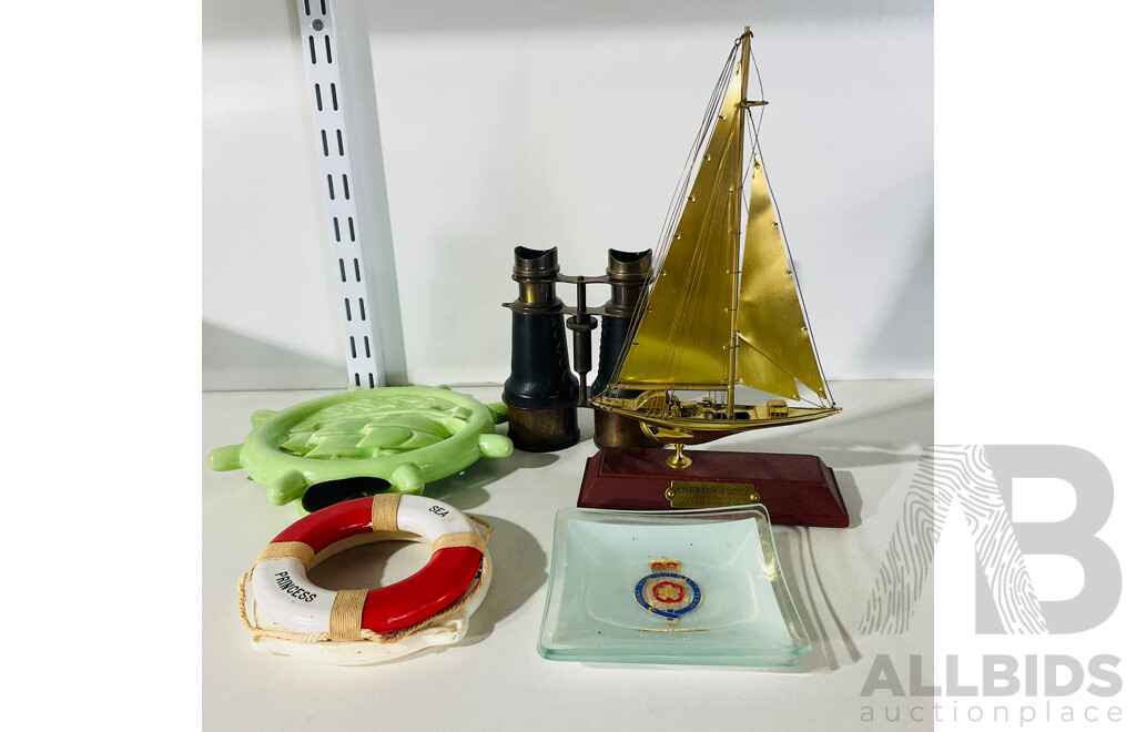 Collection of Maritime Interest Including America’s Cup 1930 Figure, Pair of Vintage Binoculars and More