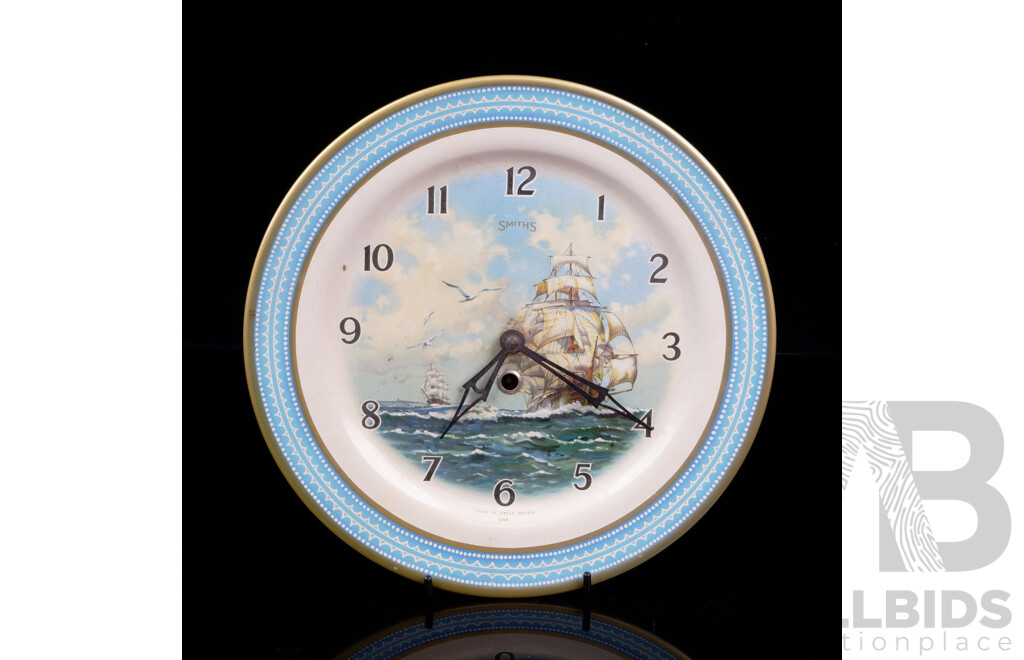 Vintage Smiths Steel Plate Wall Clock with Maritime Theme, Made in Great Britain