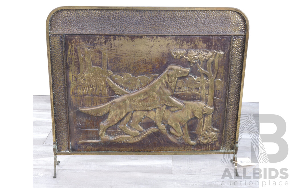 Vintage Pressed Metal Fire Screen with Hunting Dogs