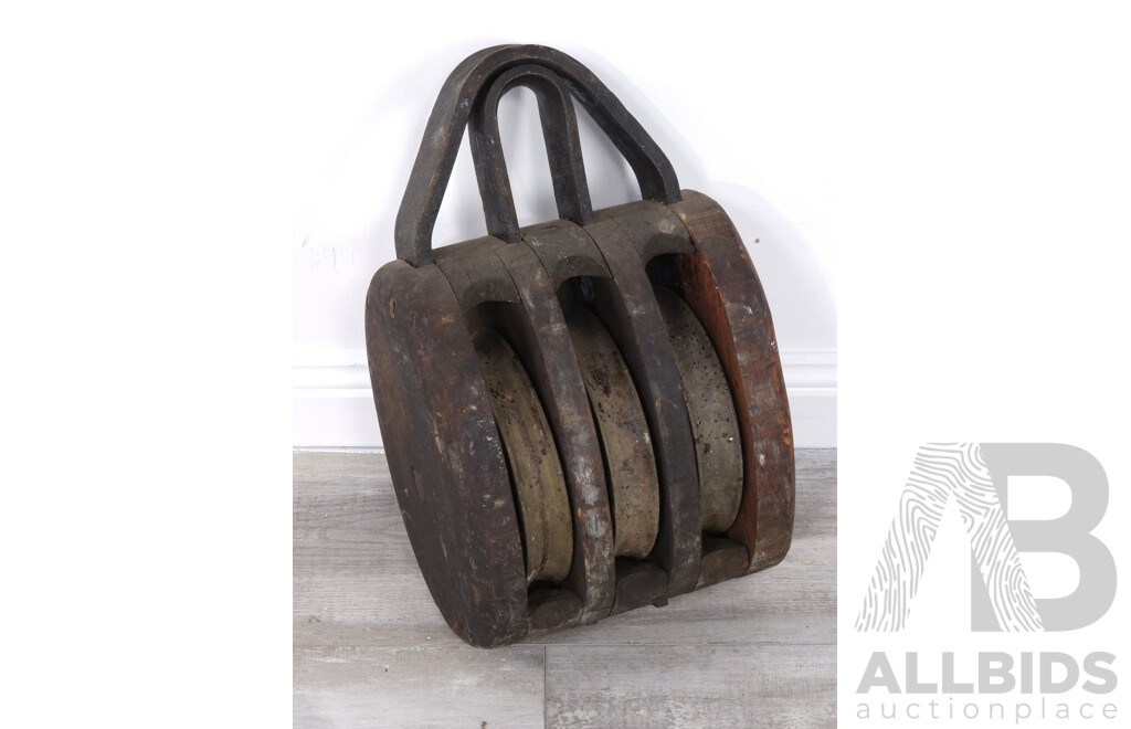 Large Antique Timber Pulley