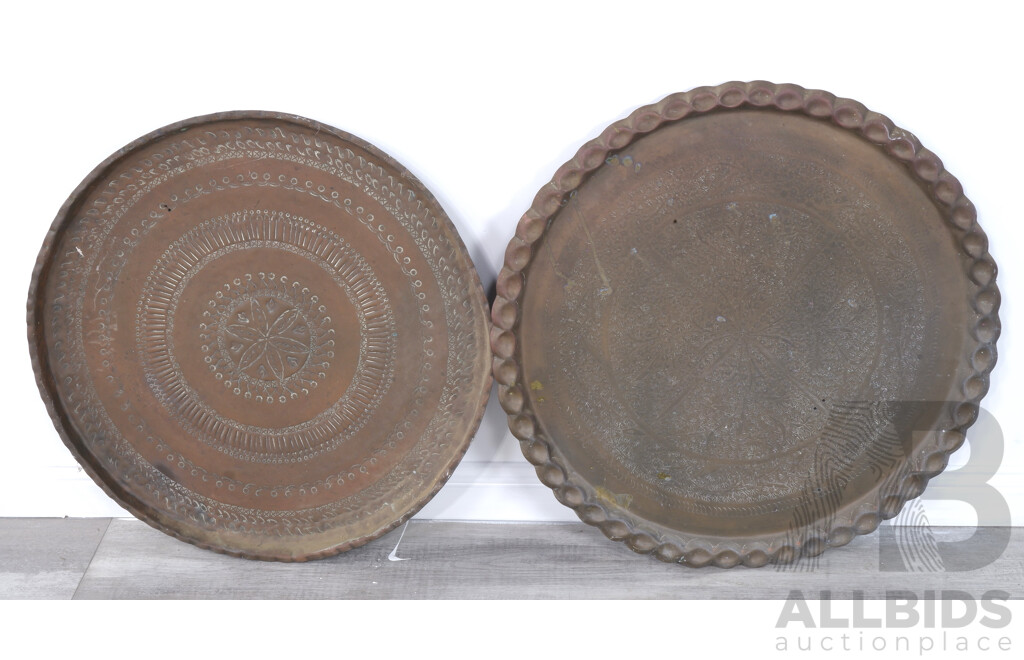 Two Large Brass Decorative Plates