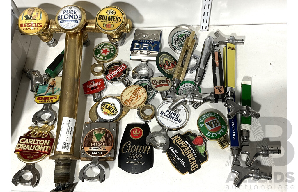 Large Collection of Beer Taps and Labels