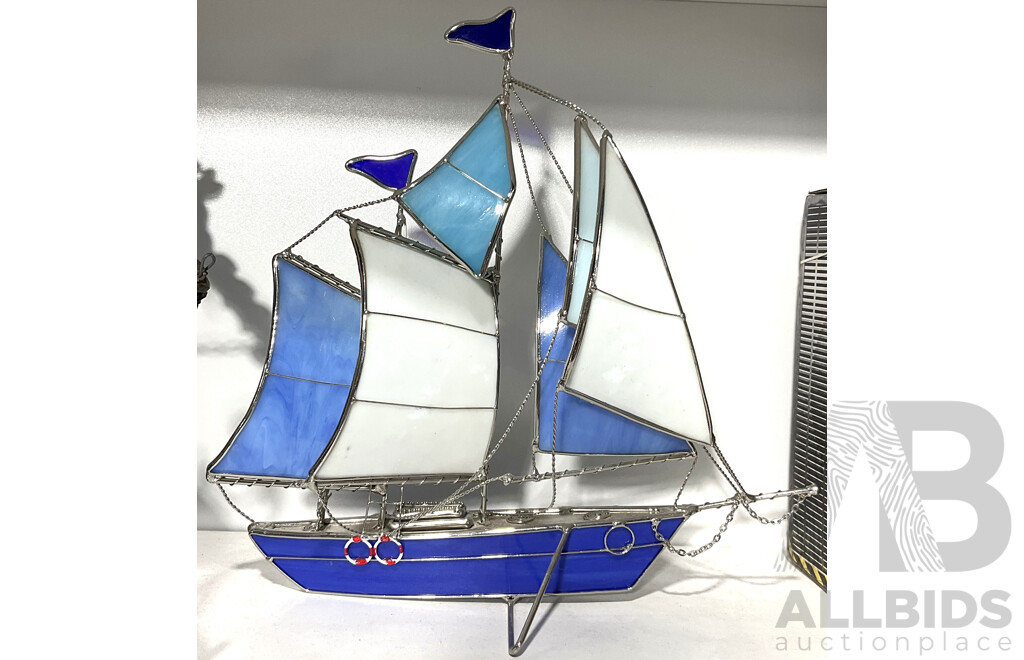 Blue Stained Glass Decorative Ship
