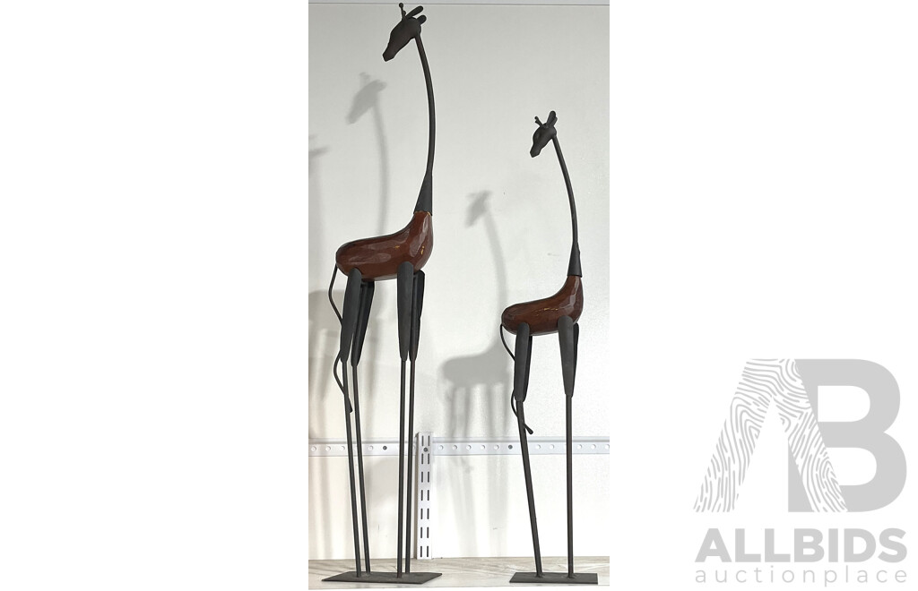 Two Timber and Metal Decorative Giraffes