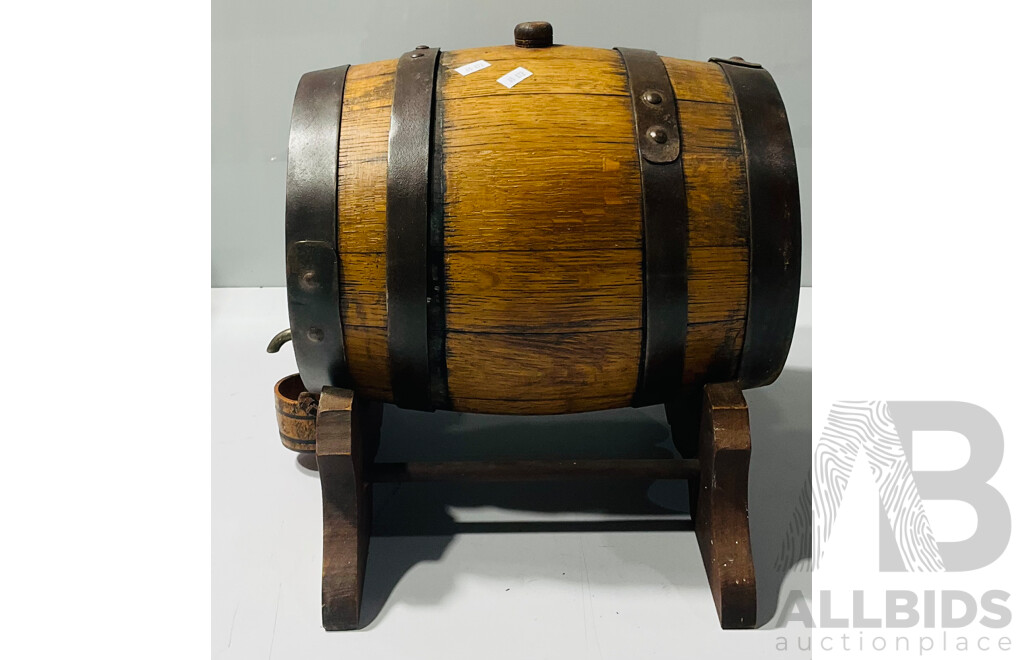 Vintage Wooden Wine Barrel on Stand