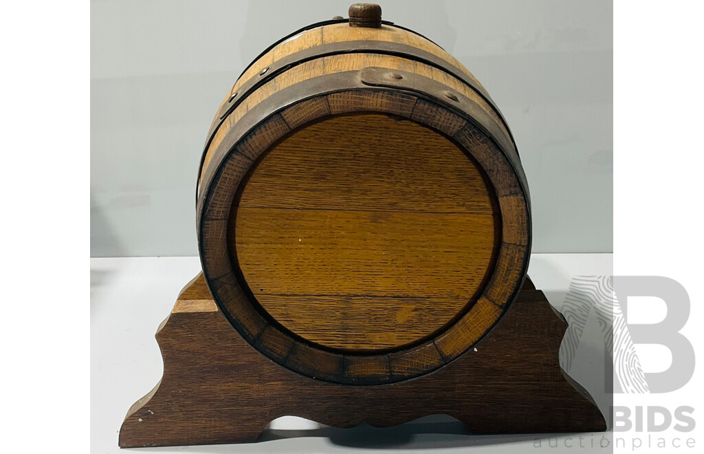 Vintage Wooden Wine Barrel on Stand