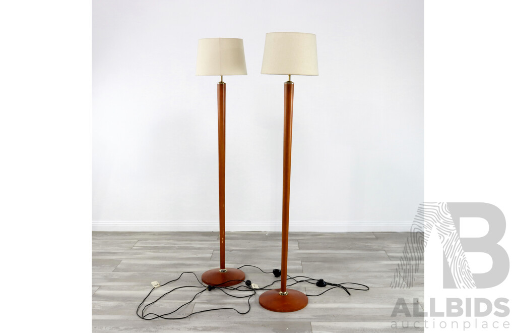Pair of Tall Tapered Timber Floor Lamps