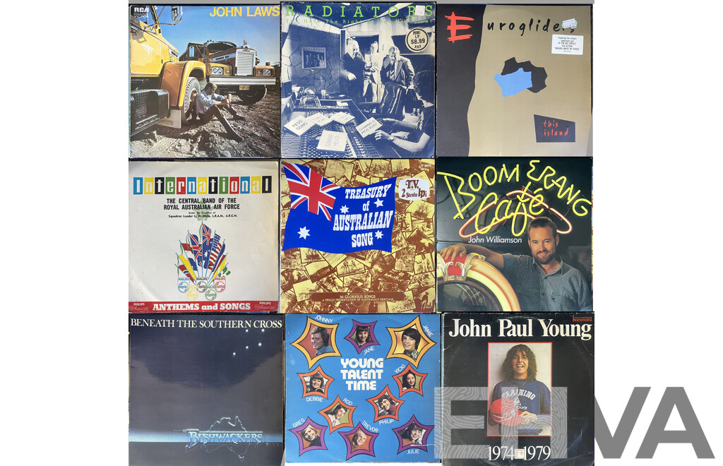 Collection Nine Vintage Vinyl LP Records of Australian Interest Including The Radiators, John Laws, Young Talent Time and More