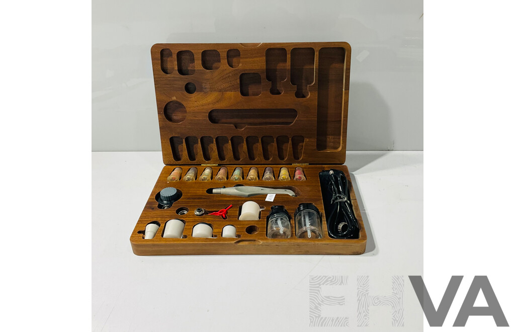 Vintage Aztek Airbrush Set Including Several Nozzle Sizes, Paint Receptacles, Protective Wooden Case and More