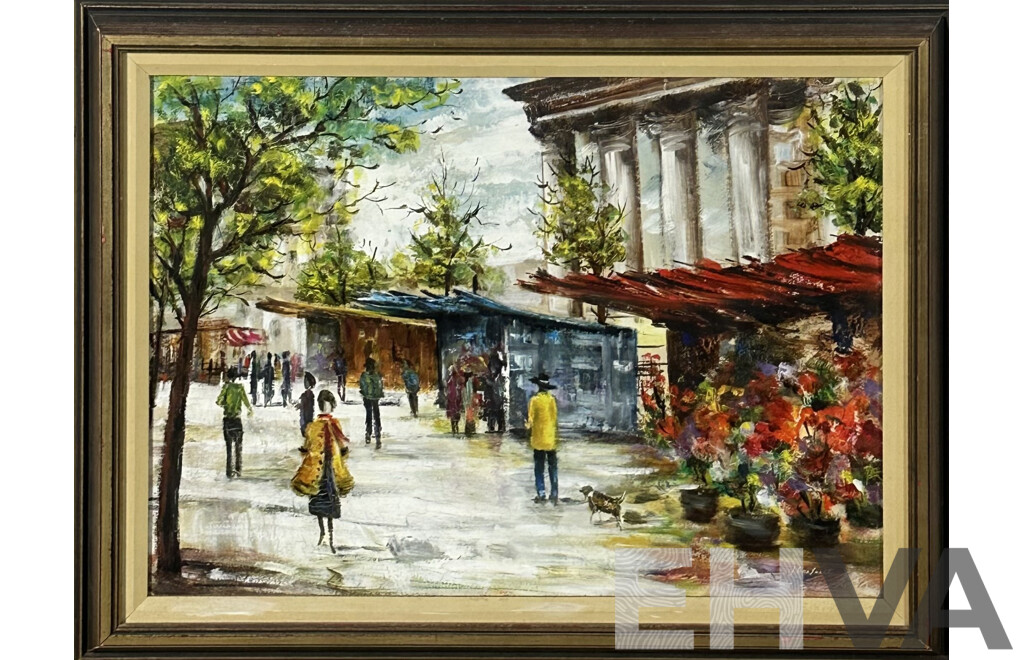 J. Cantrell (Date Unknown), French City Scene, Oil on Board, 52 x 67 cm (frame)