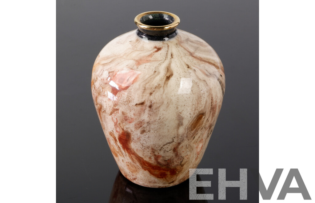 Retro Australian Studio Art Glass Vase by the Jam Factory with Marble Pattern