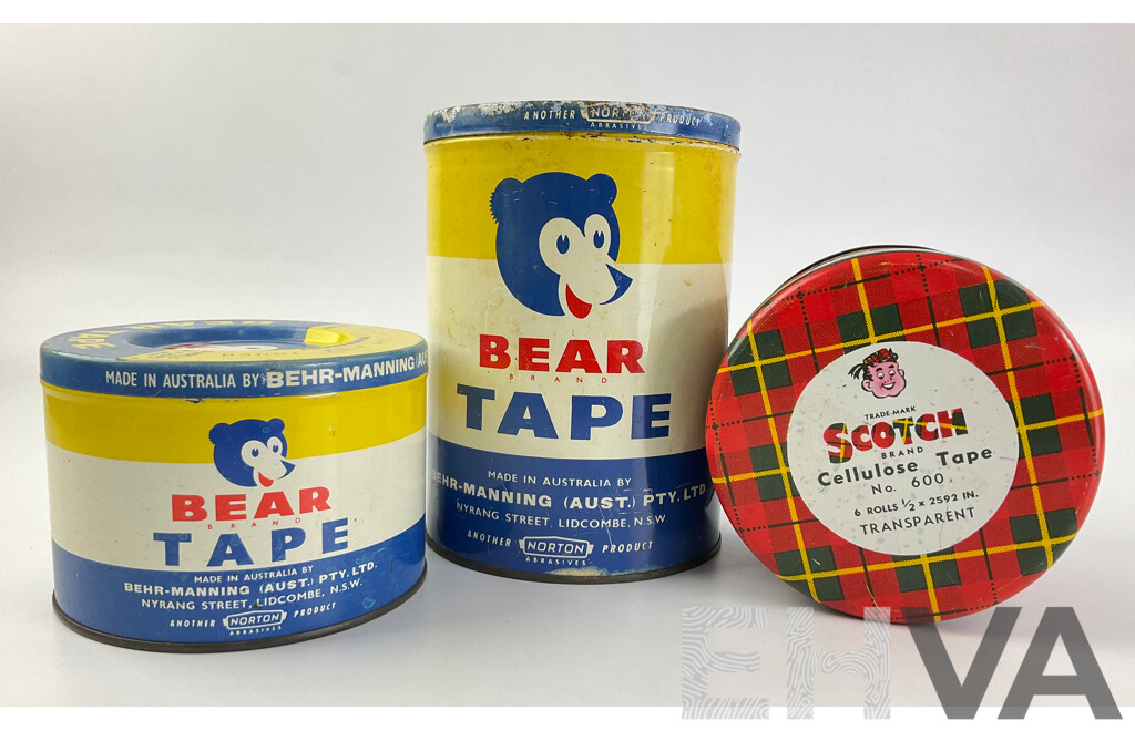 Vintage Tape Tins Including Bear Tape and Scotch Tape