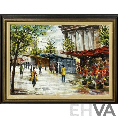 J. Cantrell (Date Unknown), French City Scene, Oil on Board, 52 x 67 cm (frame)