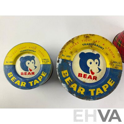 Vintage Tape Tins Including Bear Tape and Scotch Tape