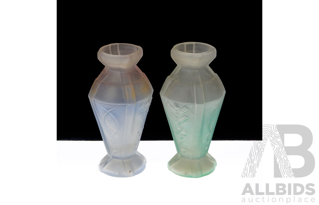 Vintage Pair Art Deco Pressed Glass Vases