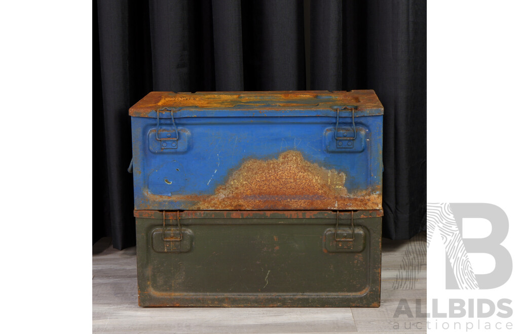 Pair of Rustic Metal Ammunition Boxes