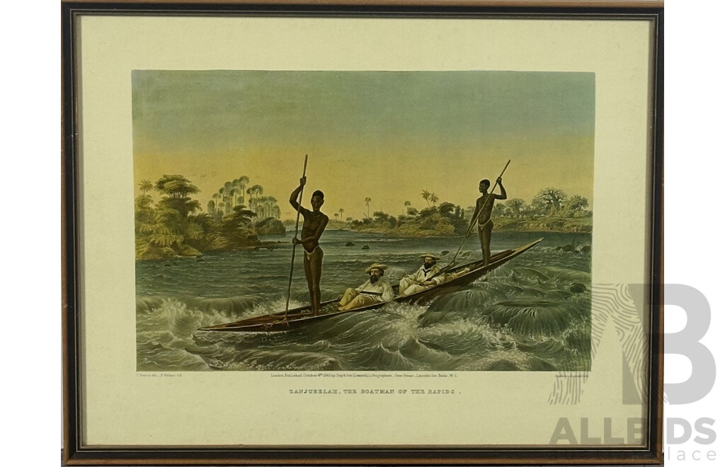 Thomas Baines, (19th Century, British-South African,1820-1875), Zanjueelah, the Boatman of the Rapids, Reproduction of Original Limited Lithograph, 42 X 53 Cm (frame)