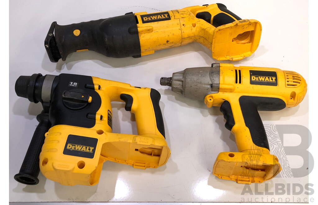 DeWalt 18 Volt Cordless Power Tools - Lot of Three(skins Only)