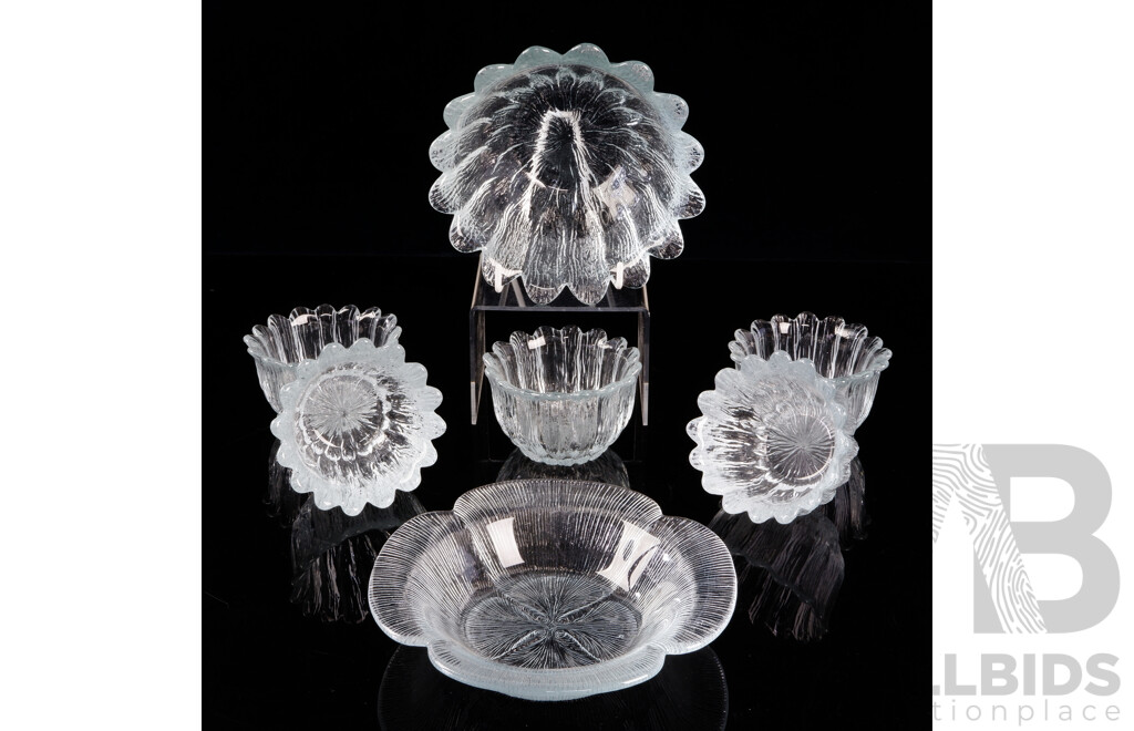 Collection Seven Pieces Mid Century Holmegaard Petal, Flower & Garni Glassware by Sidse Werner