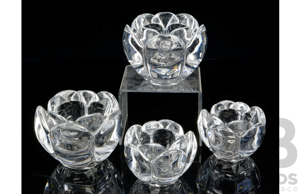 Collection Two Pairs Mid Century Holmegaard Lotus Crystal Votives