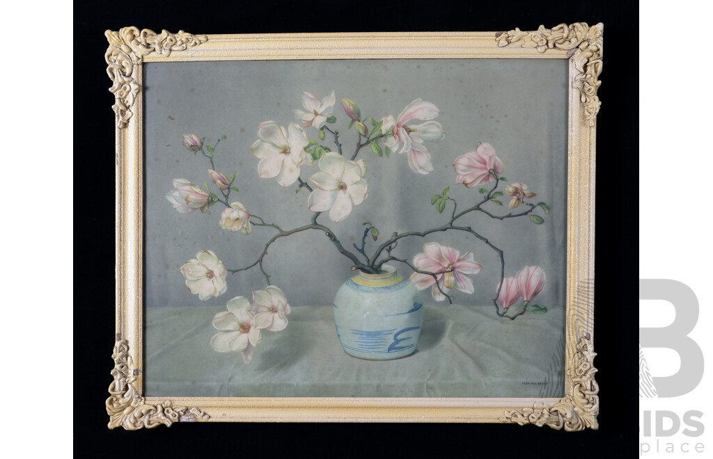 Hermann Hugo Berten, (Herm. Hug. Berten), (Early 20th Century, Dutch, 1894-1959), Magnolias in Oriental Pot, Reproduction Print of Original Oil on Canvas, 58 x 68 cm