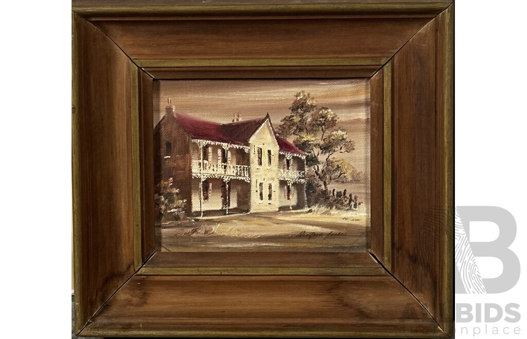 Winifred Woolcott Jensen, (20th Century, Australian), Country Homes (Near Taree and Near Maitland), Pair of Miniature Oils on Canvas Board, 22 x 25 cm (frames) (2)