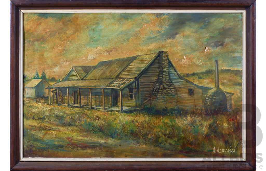 Andy Lomnici, (20th Century, Hungarian-Australian, 1922-1990), Kiandra Diggers Hut, Oil on Masonite, 71 x 101 cm (frame)