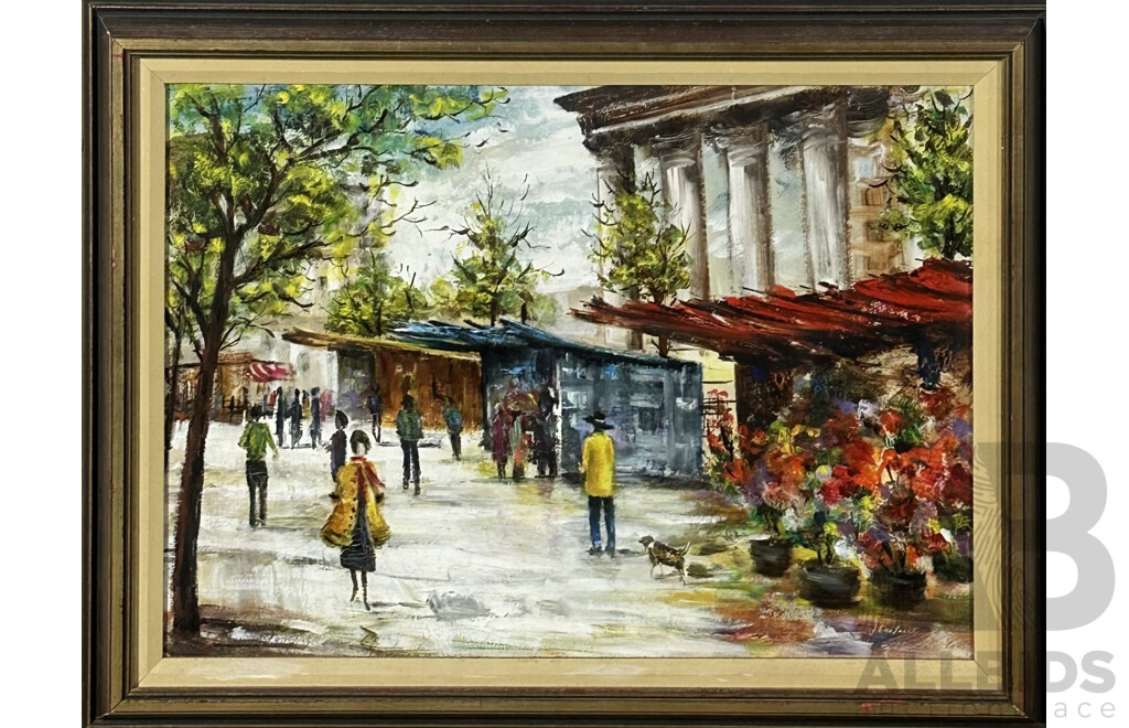 J. Cantrell (Date Unknown), French City Scene, Oil on Board, 52 x 67 cm (frame)