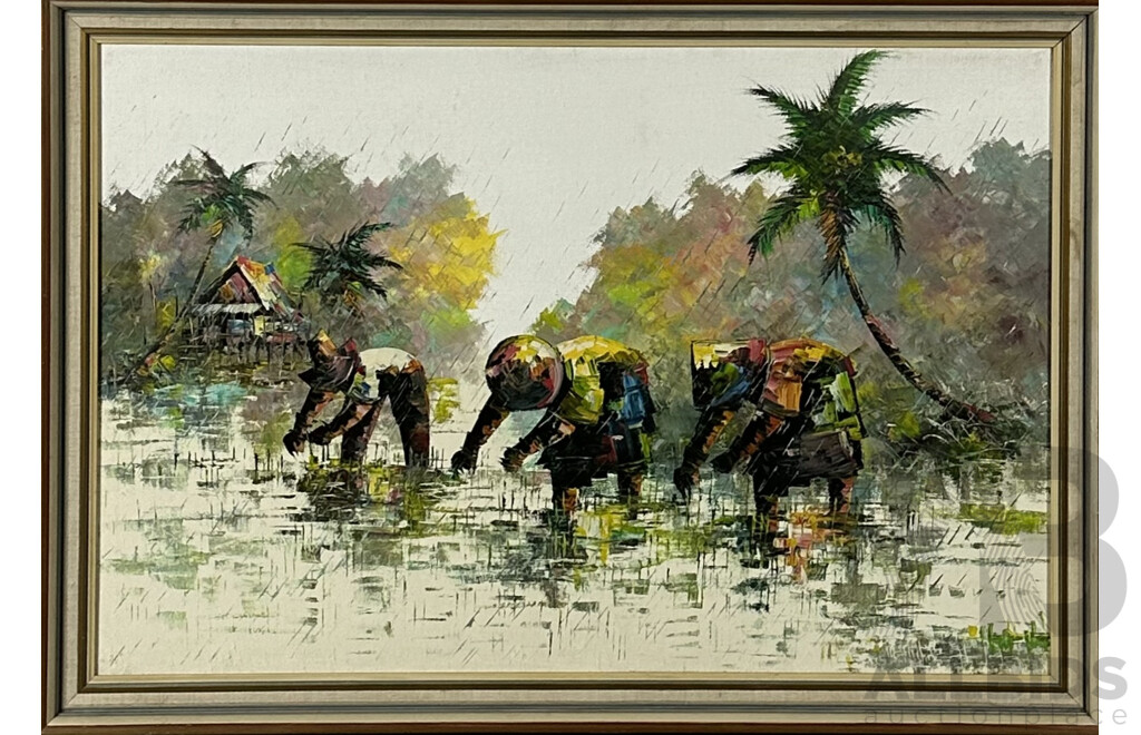 Artist Unknown, (Vietnamese School), Vietnamese Villagers in the Rice Paddies, Acrylic on Canvas, 69 x 99 cm (frame)