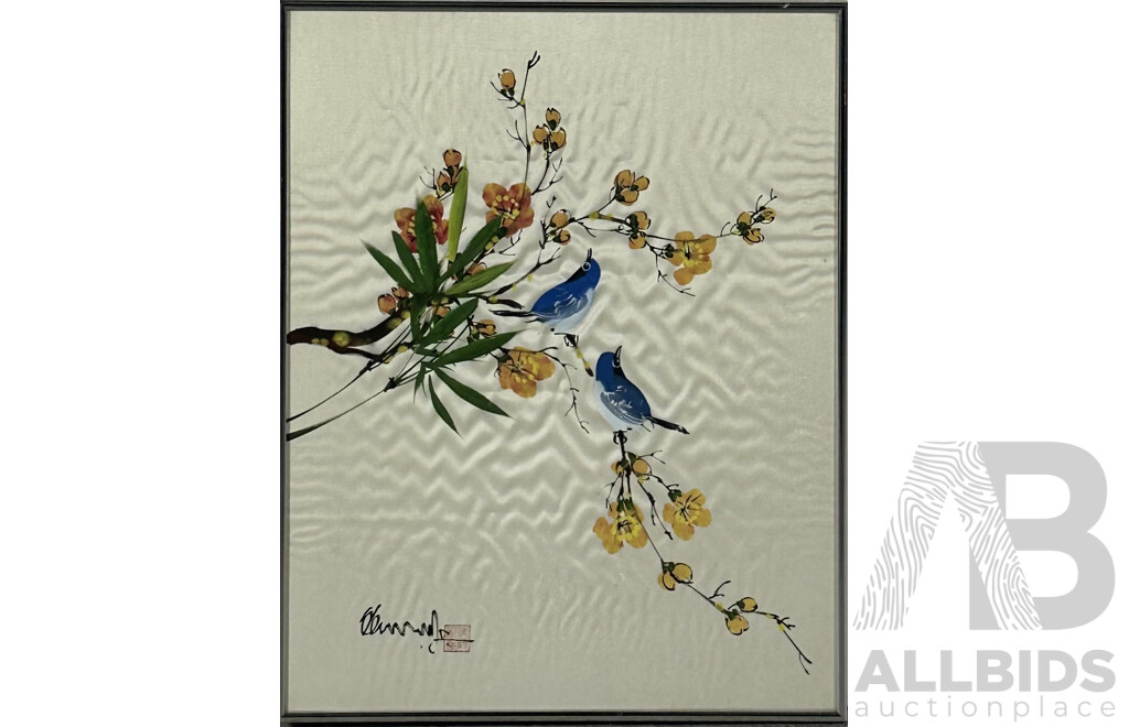 Chinese School, (Date Unknown), Birds on a Blossom Branch, Watercolour on Silk 45 x 36 cm (frame)