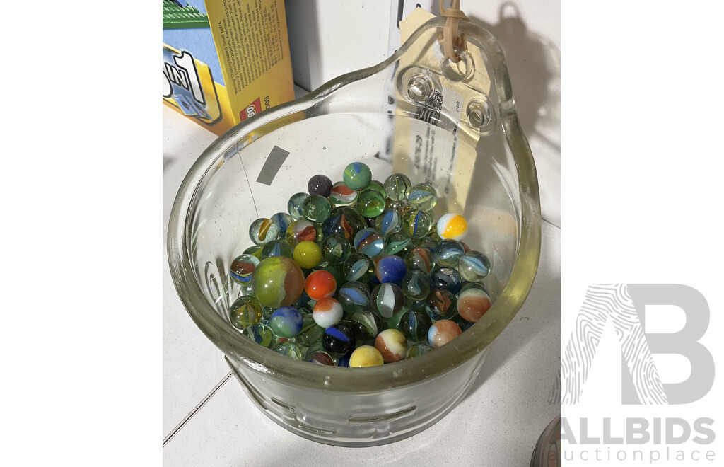Vintag Depression Glass Salt Container Filled with Glass Marbles