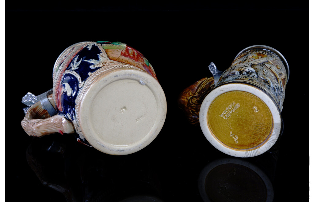 Two German Lidded Ceramic Steins