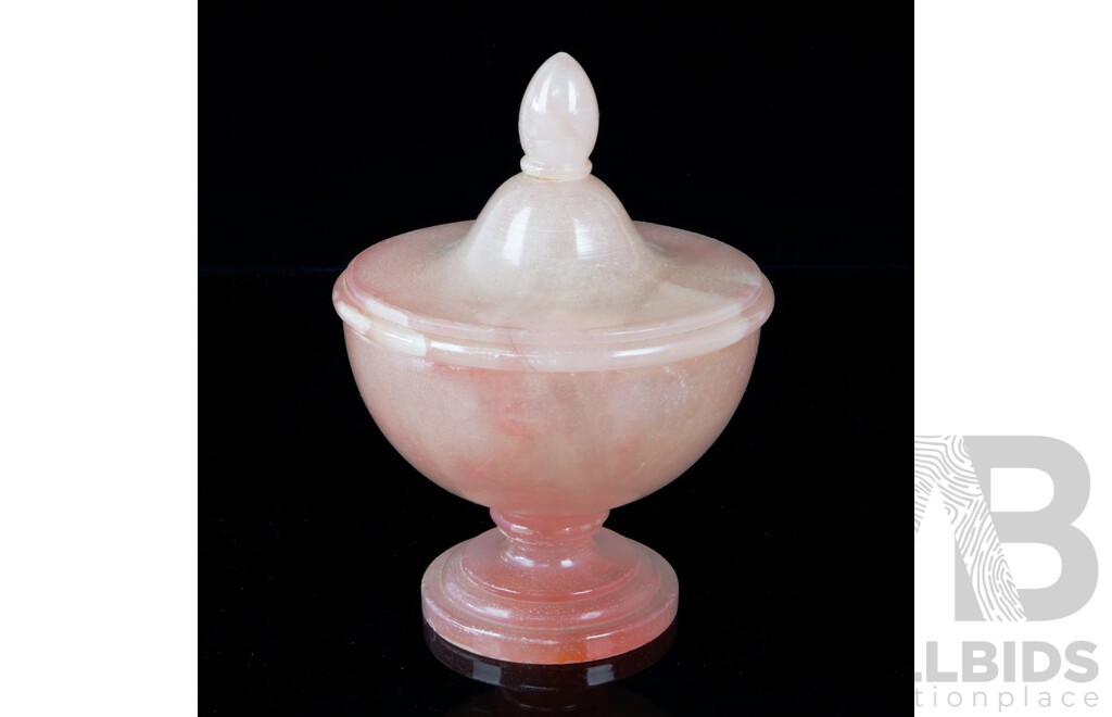 Vintage Italian Translucent Pink Stone Lidded Sweets Dish by Alabastro Scaglione