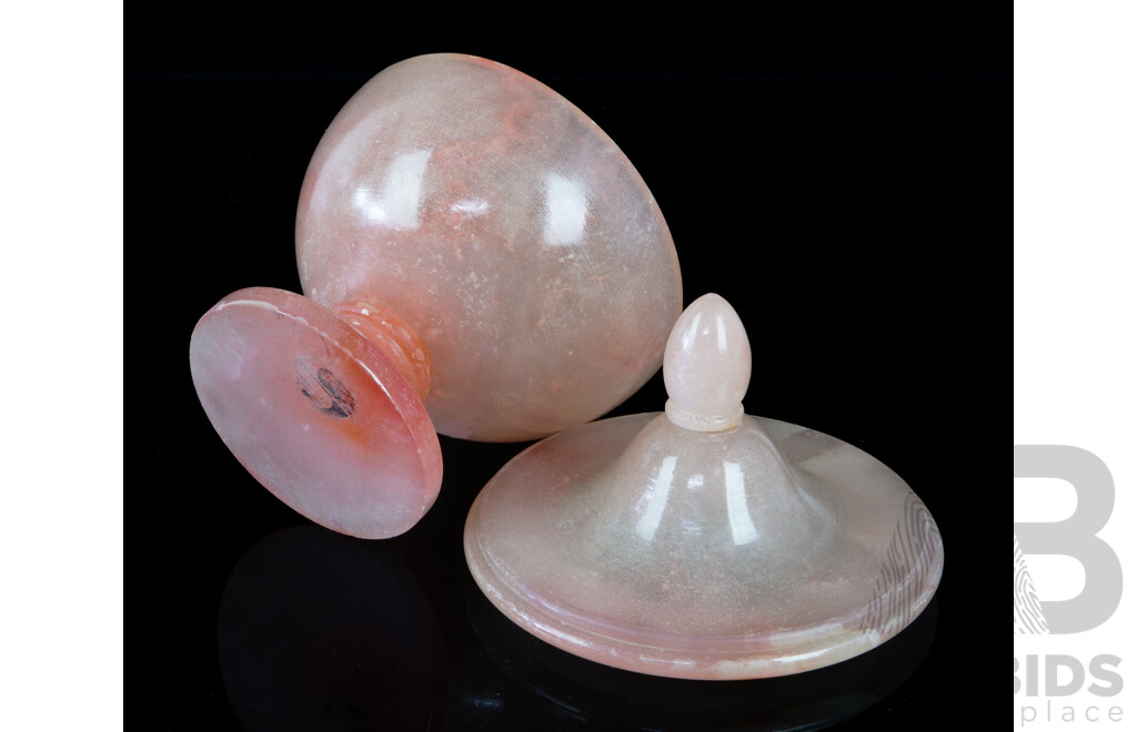 Vintage Italian Translucent Pink Stone Lidded Sweets Dish by Alabastro Scaglione