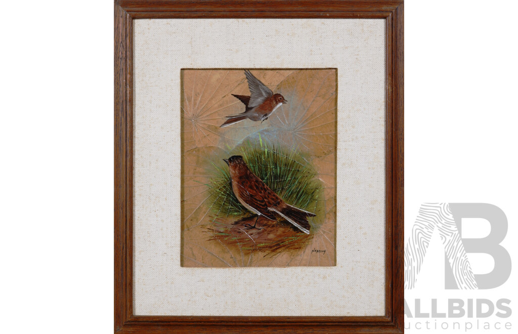 Narong, (20th Century, Thai, Working 1970s), the Skylark, Oil on Leaves on Board, 41 x 36 cm (frame)