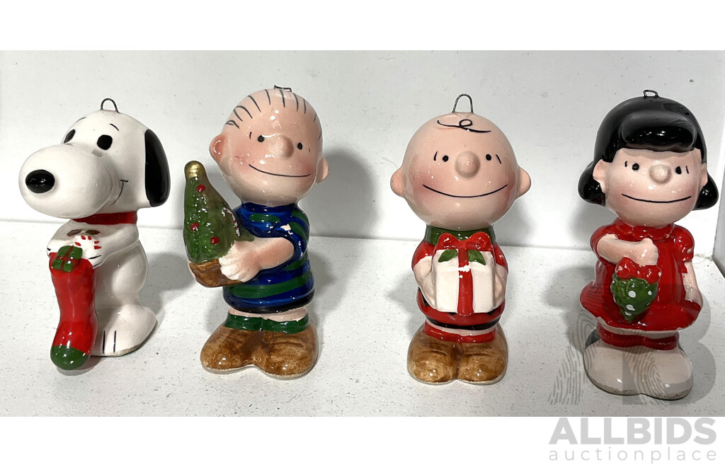Vintage Snoopy and Charlie Brown Ceramic Christmas Ornaments