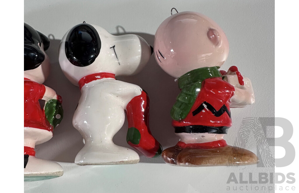 Vintage Snoopy and Charlie Brown Ceramic Christmas Ornaments