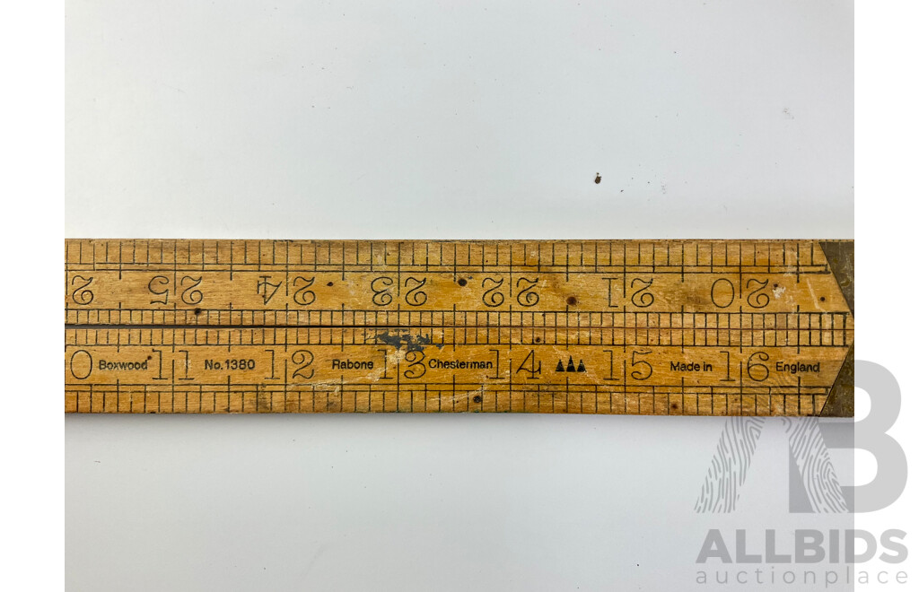 Collection of Traditional Wood Working Tools Including Stanley Number Five Plane, Mortice Gauge, Sliding Bevel, Combination Square, Rabone Folding Ruler, Stabila and Roe Tape Measures