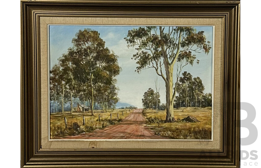 Betty Koster, (20th Century, Australian), Landscape Scene - Solitary Bush Cottage, Vintage Oil on Canvas, 54 x 69 cm (frame)